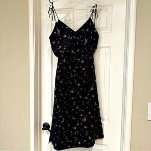 Vintage 80s strappy midi black dress w/elastic waist Size Small